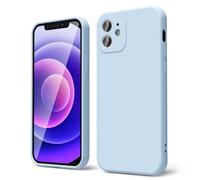 oakxco for iPhone 12 Mini Case Liquid Silicone, Soft Rubber Gel Elegant Aesthetic Basic Simple Cover, Cute Thin Slim TPU Matte Solid Color Plain Smooth Case for Women Girl Boy, Light Blue Aqua