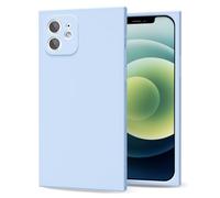 oakxco for iPhone 12 Phone Case Silicone Square Edge, Y2k Rectangle Soft Rubber Gel Cute Phone Case for Women, Girly Aesthetic Trendy Design, Thin Slim Matte TPU Protective Cover, Light Blue