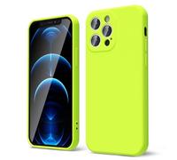 oakxco for iPhone 12 Pro Case Liquid Silicone, Fluorescent Bright Solid Color, Soft Rubber Gel Elegant Aesthetic Cover, Slim TPU Matte Plain Smooth Case for Women Girl Cute, Lime Neon Green