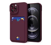 oakxco for iPhone 12 Pro Case with Card Holder, Cute Silicone Wallet Phone Case with Credit Card Slot, Soft Rubber Thin Slim Purse for Women Men with Camera Cover Protection, Burgundy Maroon