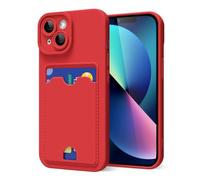 oakxco for iPhone 13 Case with Card Holder, Cute Silicone Wallet Phone Case with Credit Card Slot, Soft Rubber Thin Slim Purse for Women Men with Shockproof Camera Cover Protection, Red