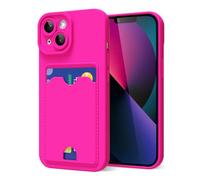 oakxco for iPhone 13 Mini Case with Card Holder, Cute Silicone Wallet Phone Case with Credit Card Slot, Soft Rubber Thin Slim Purse for Women Men with Shockproof Camera Cover Protection, Hot Pink