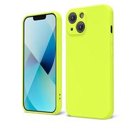 oakxco for iPhone 13 Mini Phone Case Liquid Silicone, Fluorescent Bright Solid Color, Cute Thin Slim Soft Rubber TPU Plain Smooth Gel Matte Protective Cover for Women Girl Aesthetic, Neon Green Lime