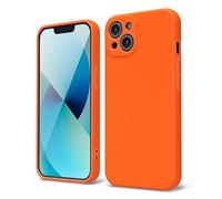 oakxco for iPhone 13 Phone Case Liquid Silicone, Fluorescent Bright Solid Color, Cute Thin Slim Soft Rubber TPU Plain Smooth Gel Matte Protective Cover for Women Girl, Burnt Neon Orange