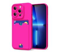oakxco for iPhone 13 Pro Max Case with Card Holder, Cute Silicone Wallet Phone Case with Credit Card Slot, Soft Rubber Thin Slim Purse for Women Men with Shockproof Camera Cover Protection, Hot Pink