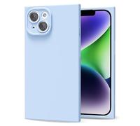 oakxco for iPhone 14 Phone Case Silicone Square Edge, Y2k Rectangle Soft Rubber Gel Cute Phone Case for Women, Girly Aesthetic Trendy Design, Thin Slim Matte TPU Protective Cover, Light Blue