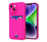 oakxco for iPhone 14 Plus Case with Card Holder, Cute Silicone Wallet Phone Case with Credit Card Slot, Soft Rubber Thin Slim Purse for Women Men with Shockproof Camera Cover Protection, Hot Pink