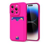 oakxco for iPhone 14 Pro Case with Card Holder, Cute Silicone Wallet Phone Case with Credit Card Slot, Soft Rubber Thin Slim Purse for Women Men with Shockproof Camera Cover Protection, Hot Pink