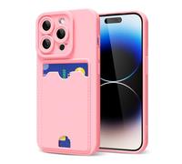 oakxco for iPhone 14 Pro Case with Card Holder, Cute Silicone Wallet Phone Case with Credit Card Slot, Soft Rubber Thin Slim Purse for Women Men with Shockproof Camera Cover Protection, Light Pink
