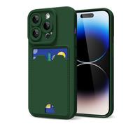 oakxco for iPhone 14 Pro Case with Card Holder, Cute Silicone Wallet Phone Case with Credit Card Slot, Soft Rubber Thin Slim Purse for Women Men with Shockproof Camera Cover Protection, Dark Green