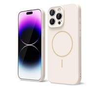 oakxco for iPhone 14 Pro Max Case Silicone Mag Safe, Magnetic Slim Thin Phone Case Compatible with Magsafe, Women Girls Cute Girly Aesthetic Soft Rubber Gel Safecase with Camera Cover, Beige