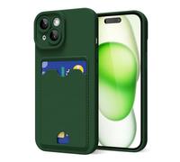 oakxco for iPhone 15 Case with Card Holder, Cute Silicone Wallet Phone Case with Credit Card Slot, Soft Rubber Thin Slim Purse for Women Men with Shockproof Camera Cover Protection, Dark Green