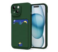 oakxco for iPhone 15 Plus Case with Card Holder, Cute Silicone Wallet Phone Case with Credit Card Slot, Soft Rubber Thin Slim Purse for Women Men with Shockproof Camera Cover Protection, Dark Green