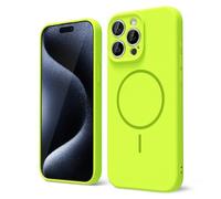 oakxco for iPhone 15 Pro Case Silicone Mag Safe, Magnetic Slim Thin Phone Case Compatible with Magsafe, Women Girls Cute Bright Fluorescent Rubber Safecase with Camera Cover, Lime Neon Green