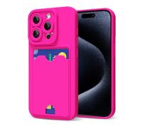 oakxco for iPhone 15 Pro Case with Card Holder, Cute Silicone Wallet Phone Case with Credit Card Slot, Soft Rubber Thin Slim Purse for Women Men with Shockproof Camera Cover Protection, Hot Pink