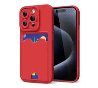 oakxco for iPhone 15 Pro Case with Card Holder, Cute Silicone Wallet Phone Case with Credit Card Slot, Soft Rubber Thin Slim Purse for Women Men with Shockproof Camera Cover Protection, Red