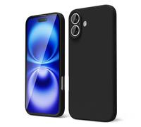 oakxco for iPhone 16 Case Liquid Silicone, Soft Rubber Gel Elegant Aesthetic Basic Simple Cover, Cute Thin Slim TPU Matte Solid Color Plain Smooth Case for Women Men, Black