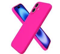 oakxco for iPhone 16 Case Silicone, Ultra Slim Thin Phone Case for Women Girls, Plain Solid Color Minimalist Aesthetic Cute Girly Design, Soft Rubber Gel TPU with Camera Cover, Neon Hot Pink