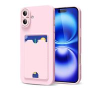 oakxco for iPhone 16 Case with Card Holder, Cute Silicone Wallet Phone Case with Credit Card Slot, Soft Rubber Thin Slim Purse for Women Men with Shockproof Camera Cover Protection, Light Pink