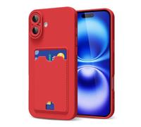 oakxco for iPhone 16 Case with Card Holder, Cute Silicone Wallet Phone Case with Credit Card Slot, Soft Rubber Thin Slim Purse for Women Men with Shockproof Camera Cover Protection, Red