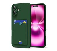 oakxco for iPhone 16 Plus Case with Card Holder, Cute Silicone Wallet Phone Case with Credit Card Slot, Soft Rubber Thin Slim Purse for Women Men with Shockproof Camera Cover Protection, Dark Green