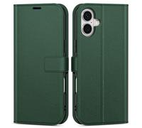 oakxco for iPhone 16 Plus Wallet Case with Credit Card Holder, Magnetic RFID Slim Folio Book Flip Leather Phone Case for Women Men Girl, Cute Soft Silicone Rubber Shockproof Cover, Dark Green