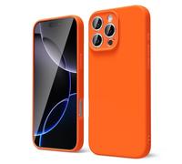 oakxco for iPhone 16 Pro Max Case Liquid Silicone, Soft Rubber Gel Elegant Aesthetic Basic Simple Cover, Cute Thin Slim TPU Matte Solid Color Plain Smooth Case for Women Men Boy, Neon Orange