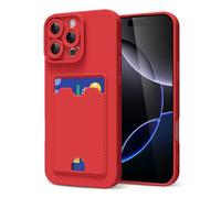 oakxco for iPhone 16 Pro Max Case with Card Holder, Cute Silicone Wallet Phone Case with Credit Card Slot, Soft Rubber Thin Slim Purse for Women Men with Shockproof Camera Cover Protection, Red