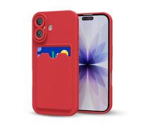 oakxco for iPhone 17 Case with Card Holder, Cute Silicone Wallet Phone Case with Credit Card Slot, Soft Rubber Thin Slim Purse for Women Men with Shockproof Camera Cover Protection, Red