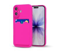 oakxco for iPhone 17 Case with Card Holder, Cute Silicone Wallet Phone Case with Credit Card Slot, Soft Rubber Thin Slim Purse for Women Men with Shockproof Camera Cover Protection, Hot Pink