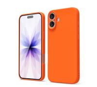 oakxco for iPhone 17 Phone Case Liquid Silicone, Cute Thin Slim Grip Soft Rubber Gel for Women Men, Smooth Matte TPU Plain Solid Bright Color Girly Simple Case with Camera Cover, Neon Orange