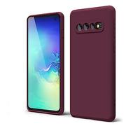 oakxco for Samsung Galaxy S10 Case Liquid Silicone, Cute Thin Slim Soft Rubber TPU Plain Smooth Gel Cover for Women Girl Aesthetic, Matte Solid Protective & Shockproof, Burgundy Plum Wine