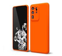 Oakxco for Samsung Galaxy S20 Ultra Phone Case Liquid Silicone, Fluorescent Bright Solid Color, Thin Slim Soft Rubber TPU Plain Smooth Gel Matte Protective Cover for Women Girl Grip, Burnt Neon Orange