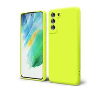 oakxco for Samsung Galaxy S21 FE 5G Case Liquid Silicone, Neon Green Fluorescent Bright Solid Color, Cute Thin Slim Soft Rubber TPU Plain Smooth Gel Matte Protective Cover for Women Girl, Neon Green