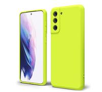 oakxco for Samsung Galaxy S21 Phone Case Liquid Silicone, Fluorescent Bright Solid Color, Cute Thin Slim Soft Rubber TPU Smooth Gel Matte Protective Cover for Women Girl Aesthetic, Lime Neon Green