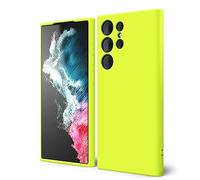 oakxco for Samsung Galaxy S22 Ultra Phone Case Liquid Silicone, Fluorescent Bright Solid Color, Cute Thin Slim Soft Rubber TPU Plain Smooth Gel Matte Protective Cover for Women Girl, Neon Green