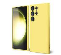 Oakxco for Samsung Galaxy S23 Ultra Phone Case Liquid Silicone Grip, Cute Thin Slim Soft Rubber TPU Smooth Gel Cover for Women Girl Aesthetic Design, Matte Solid Protective & Shockproof Bumper, Yellow