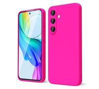 oakxco for Samsung Galaxy S25 Case Silicone, Thin Slim S25 Phone Case for Women, Girly Fluorescent Bright Solid Color Aesthetic, Soft Rubber Gel Plain Protective Bumper Grip, Neon Hot Pink