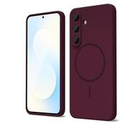 oakxco for Samsung Galaxy S25 FE Case Silicone Mag Safe, Magnetic Slim Thin Phone Case Compatible with Magsafe, Women Girls Cute Girly Aesthetic Soft Rubber Gel Safecase with Camera Cover, Burgundy