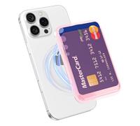 oakxco Magnetic Phone Pocket Stick On, Matte Secure Phone Card Holder Plastic Compatible with Magsafe, Slim Thin Adhesive Card Holder Sleeve ID Credit Card, Compatible with iPhone Samsung, Clear Pink