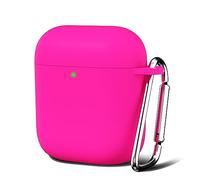 Oakxco Silicone Case for Airpods 1st 2nd Generation with Keychain, Thin Slim Soft TPU Skin Rubber Gel Cute Airpods Case 1/2 Gen Cover Aesthetic Accessories for Women Girl Female, Neon Hot Pink