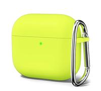 Oakxco Silicone Case for Airpods 3rd Generation 2021 with Keychain, Thin Slim Soft TPU Skin Rubber Gel Cute Airpods Case 3 Gen Cover Aesthetic Accessories for Women Men, Lime Neon Yellow