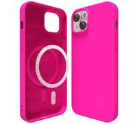 oakxco Silicone Case for iPhone 14/ iPhone 13 Compatible with Magsafe Magnetic Wireless Charging, Slim Thin Soft Rubber Gel with Magnet, Matte TPU Mag Cover for Women Men, Neon Hot Pink