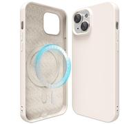 oakxco Silicone Case for iPhone 15 Compatible with Magsafe Magnetic Wireless Charging, Slim Thin Soft Rubber Gel with Magnet, Matte TPU Mag Cover for Women Men, Beige Stone Cream