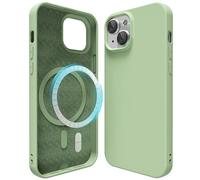 oakxco Silicone Case for iPhone 15 Compatible with Magsafe Magnetic Wireless Charging, Slim Thin Soft Rubber Gel with Magnet, Matte TPU Mag Cover for Women Men, Light Green