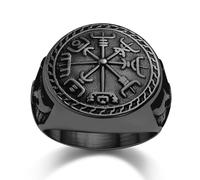Oaldilee Nordic Battle Axe Ring Viking Vegvisir Pirate Compass Rings Stainless Steel/18K Gold Plated/Black Norse Symbol Vintage Jewelry for Men Women Send Gift Box, 8 UK, Metal, No Gemstone