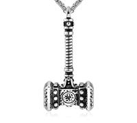 Oaldilee Nordic Viking Mjolnir Thor Hammer Necklace for Men, 18K Gold/Metal Plated Stainless Steel Norse Valknut Amulet Pendant with Wheat Chain, Send Gift Box, Stainless Steel, No Gemstone