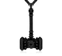 Oaldilee Nordic Viking Mjolnir Thor Hammer Necklace for Men, 18K Gold/Metal Plated Stainless Steel Norse Valknut Amulet Pendant with Wheat Chain, Send Gift Box, Stainless Steel, No Gemstone