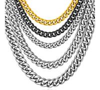 Oaldilee Stainless Steel Cuban Chain Necklace for Men Women, Real Gold/Black Plated Durable Chains, 6/10/12mm width,18"-30" Length Jewelry Gift, 22 Inch, Stainless Steel, No Gemstone