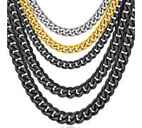 Oaldilee Stainless Steel Cuban Chain Necklace for Men Women, Real Gold/Black Plated Durable Chains, 6/10/12mm width,18"-30" Length Jewelry Gift, 20 inch, Stainless Steel, No Gemstone
